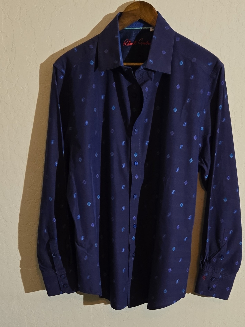 Robert Graham Navy Button-Down Shirt with Light Blue Motif